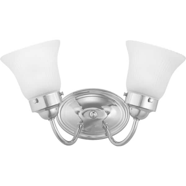 Progress Lighting Fluted Glass Collection 2-Light Polished Chrome Etched Fluted Glass Traditional Bath Vanity Light