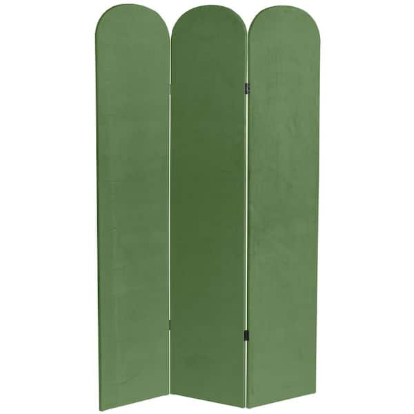 6 ft. Green 3-Panel Classic Arch Velvet Room Divider