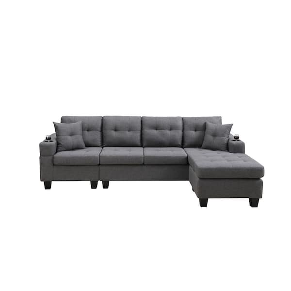 ATHMILE 96 in W Square Arms L Shaped polyester fabric Sectional Sofa in Gray