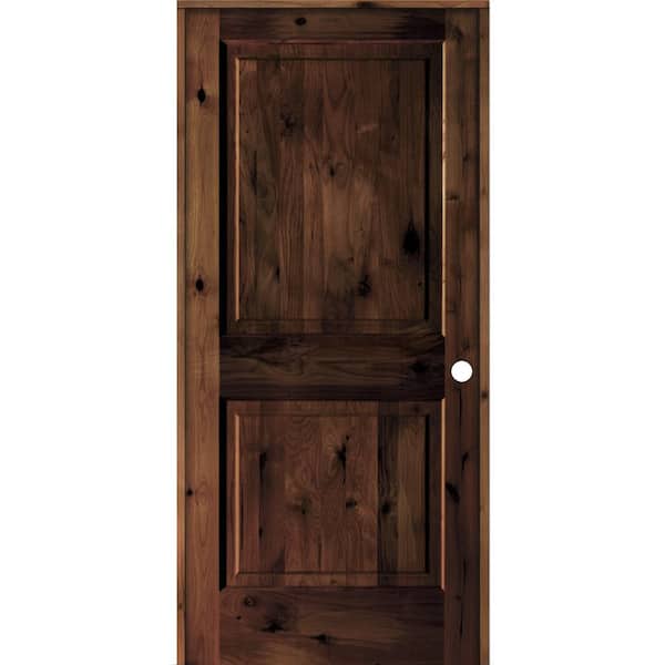 Krosswood Doors 36 in. x 80 in. Rustic Knotty Alder 2-Panel Left Hand Red Mahogany Stain Wood Single Prehung Interior Door