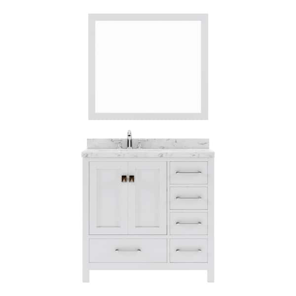 Virtu USA Caroline Avenue 36 in. W x 22 in. D x 35 in. H Single Sink Bath Vanity in White with Quartz Top and Mirror