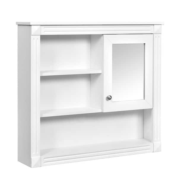 32 in. W x 28.7 in. H Rectangular MDF Surface Mount Medicine Cabinet with Mirror in White with 4-Shelves