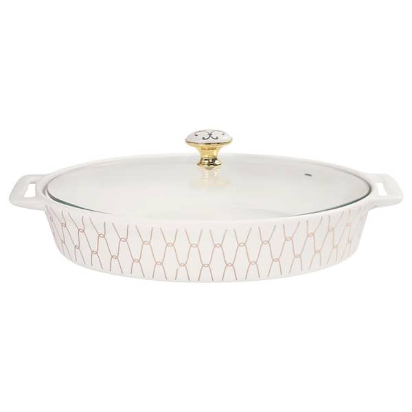 Porcelain 30 oz. Oval Casserole Dish with Glass Lid Chafing Dish for Buffet Soup Tureen Food Tray