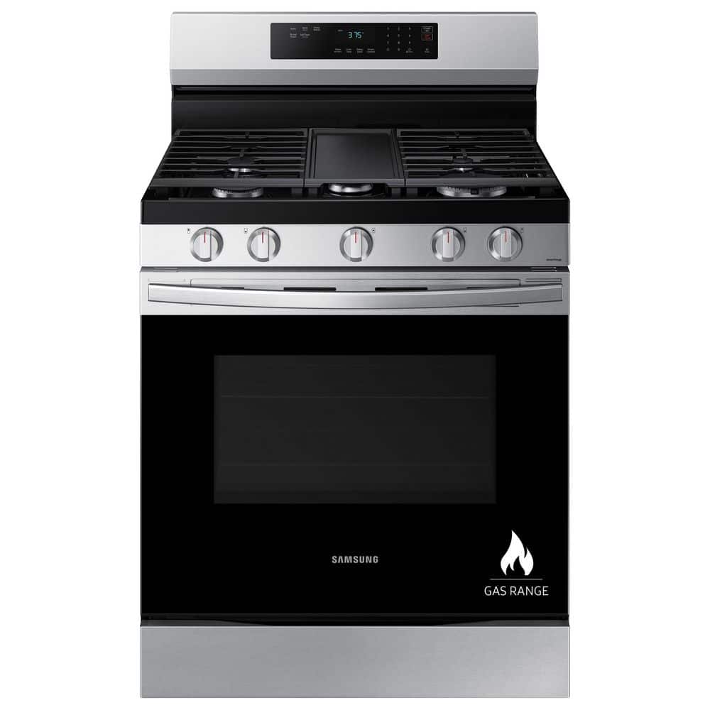 Samsung 30 in. 5-Burner Smart Freestanding Gas Range in Stainless Steel with 18K BTU Dual Power Burner