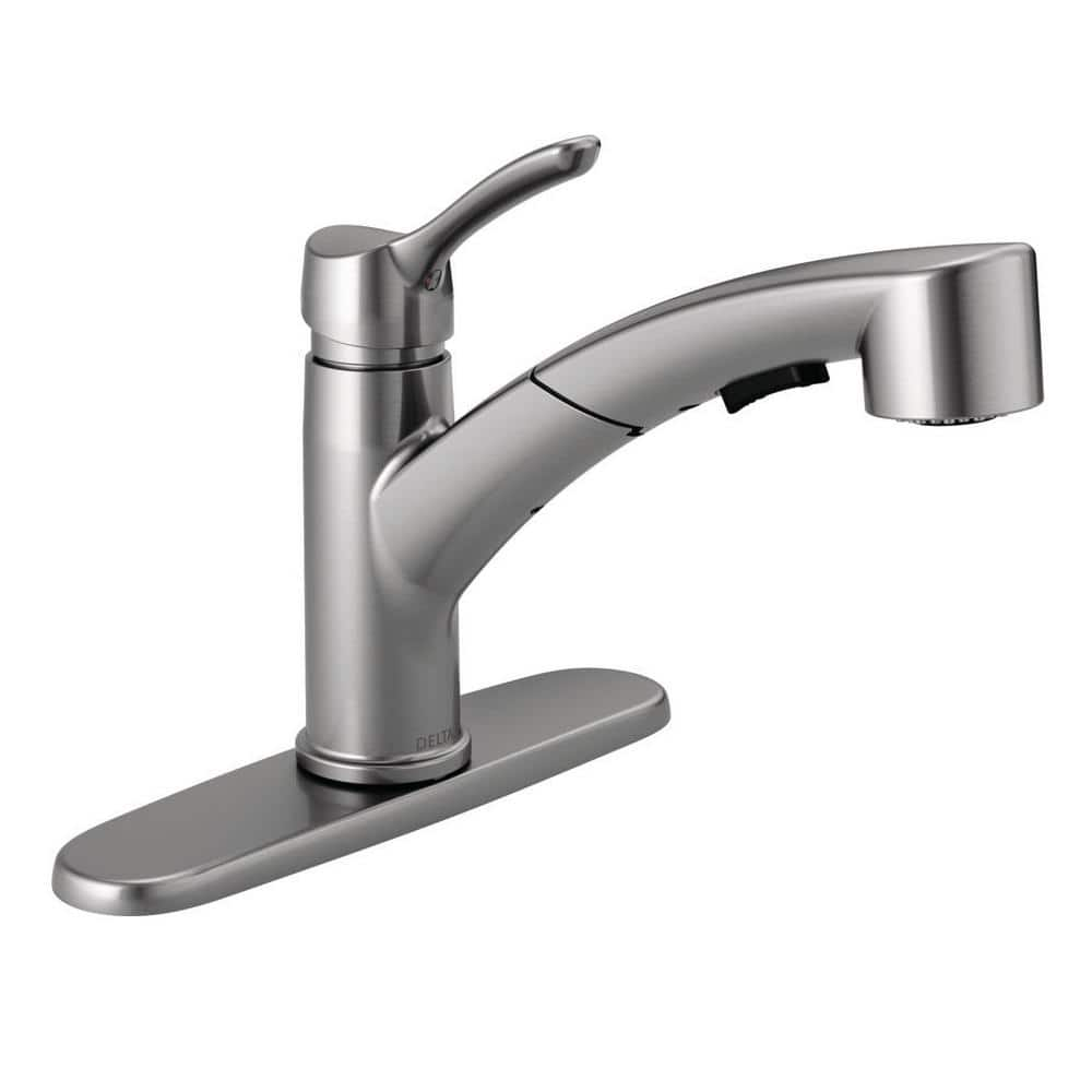 Delta Collins Single Handle Pull Out Sprayer Kitchen Faucet In Arctic   Arctic Stainless Delta Pull Out Kitchen Faucets 4140 Ar Dst 64 1000 