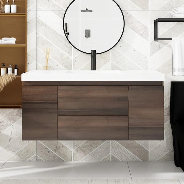 Unbranded 48 in. W x 19.5 in. D x 22.5 in. H Bathroom Vanity Side Cabinet in Grey Oak with White Cultured Marble Top