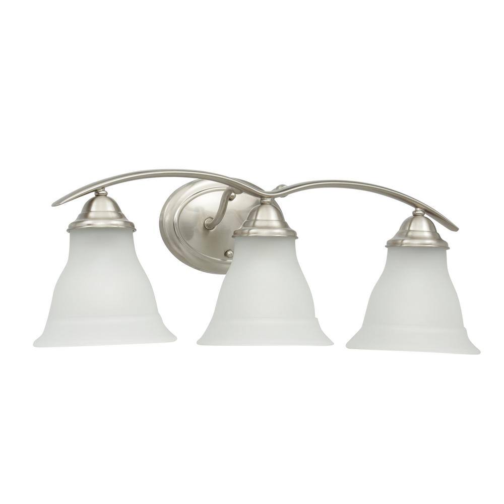 Trinity Brushed Nickel 3-Light Vanity Fixture with Etched Glass Shades
