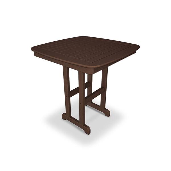 POLYWOOD Nautical 37 in. Mahogany Plastic Outdoor Patio Counter Table