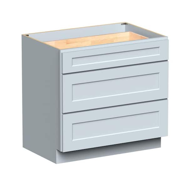 36 in. W x 24 in. D x 34.5 in. H in Dove Grey Plywood Ready to Assemble Floor Base Kitchen Cabinet with 3-Drawers