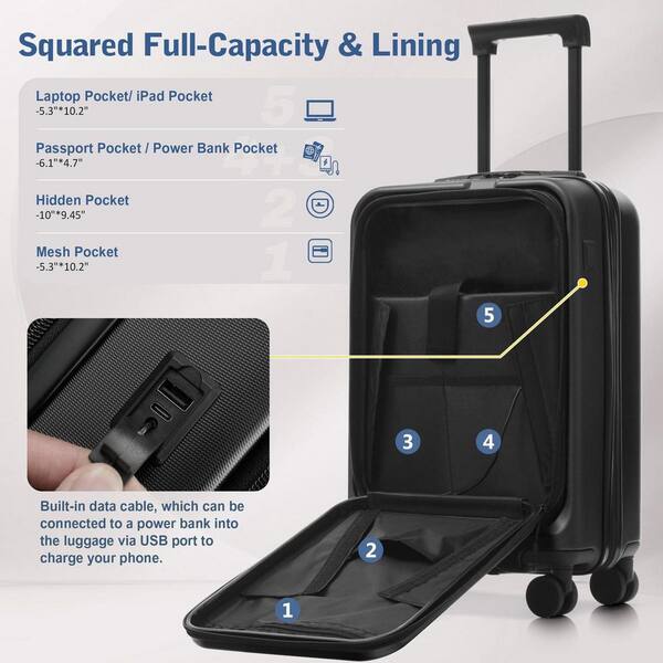 LIVACA 5-Piece Black ABS Plastic Hardside Expandable Luggage Set