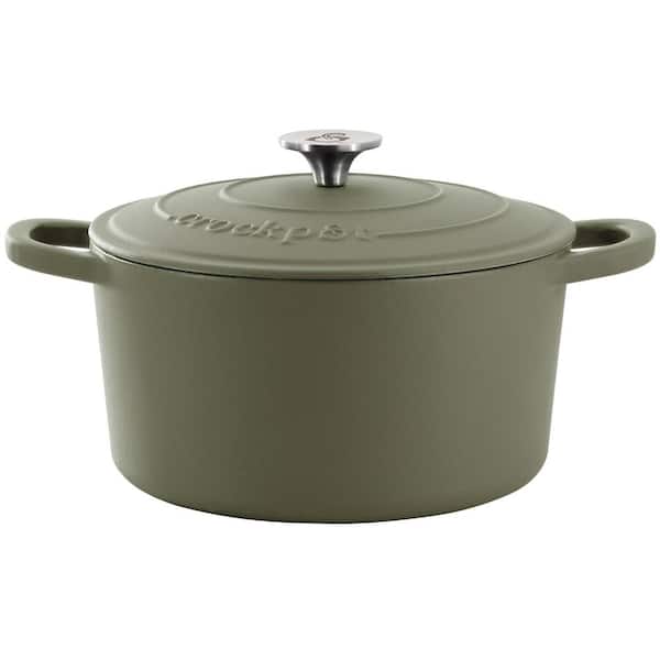 Crock-Pot Artisan 5 qt. Round Enameled Cast Iron Dutch Oven in Matte Green with Lid