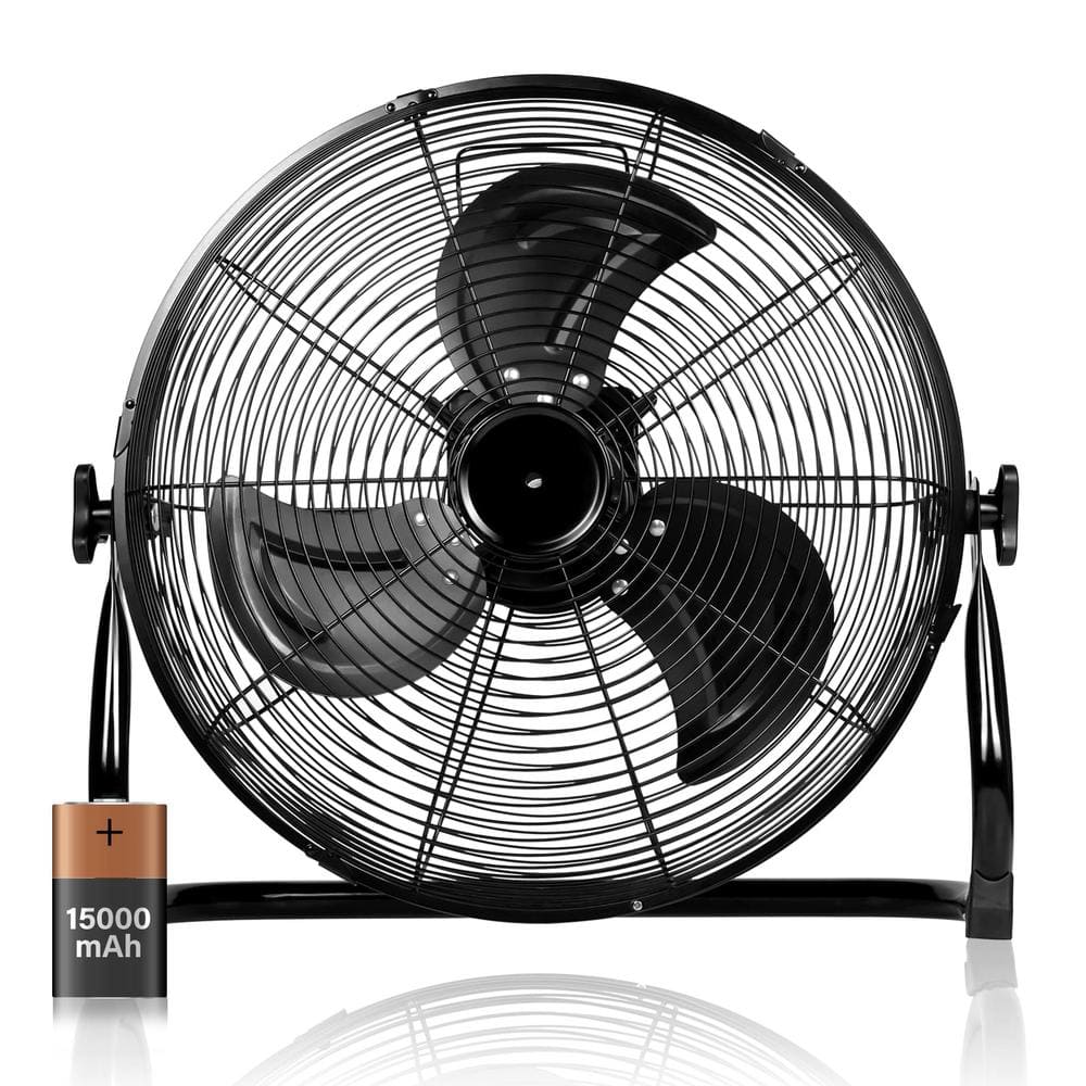 High Velocity 16 in. 3 fan speeds Floor Fan in Black, Rechargeable Cordless