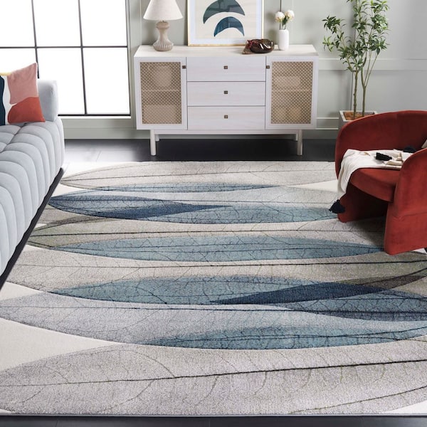 Hollywood 7 ft. x 7 ft. Square Ivory/Blue Green Abstract Geometric Area Rug
