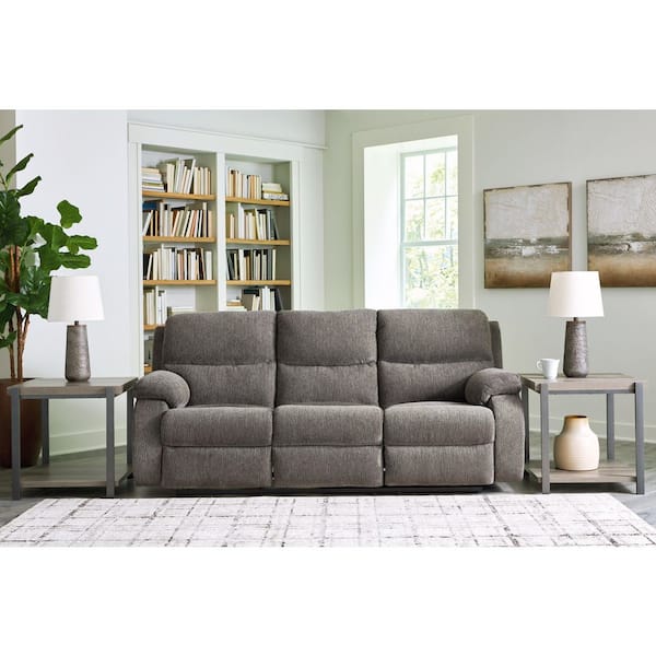 Scranto 86 in. Pillow Top Arm Polyester Rectangle Reclining Sofa in Gray