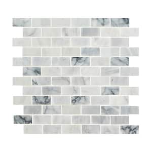 Carrara Classique Brick 11.81 in. x 11.81 in. x 8 mm Honed Marble Mosaic Tile (0.97 sq. ft.)