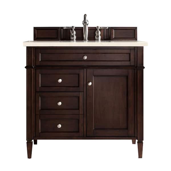 James Martin Vanities Brittany 36 in. W x 23.5 in. D x 34 in. H Single Bath Vanity in Burnished Mahogany with Marfil Quartz Top