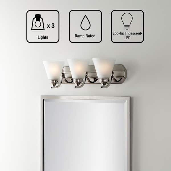 Tavish 24 in. 3-Light Brushed Nickel Classic Vanity with Frosted Glass Shade