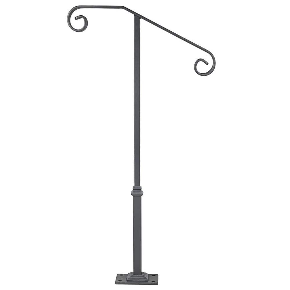 3.2 ft. 1-2 Steps Outdoor Stair Railing, Single Post Wrought Iron Handrail for Concrete Step or Wooden Stairs with Base price history on PriceWatchPro