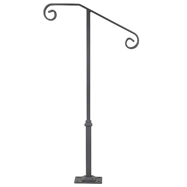 3.2 ft. 1-2 Steps Outdoor Stair Railing, Single Post Wrought Iron Handrail for Concrete Step or Wooden Stairs with Base