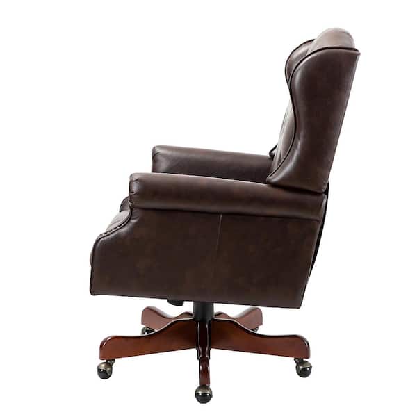 Micaela Brown Swivel Executive Chair with Nailhead Trim