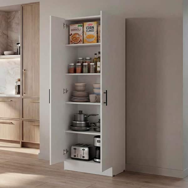 Thommy Waze Multystorage Pantry Cabinet – Modern 5-Shelf Storage Organizer Bookcase in White