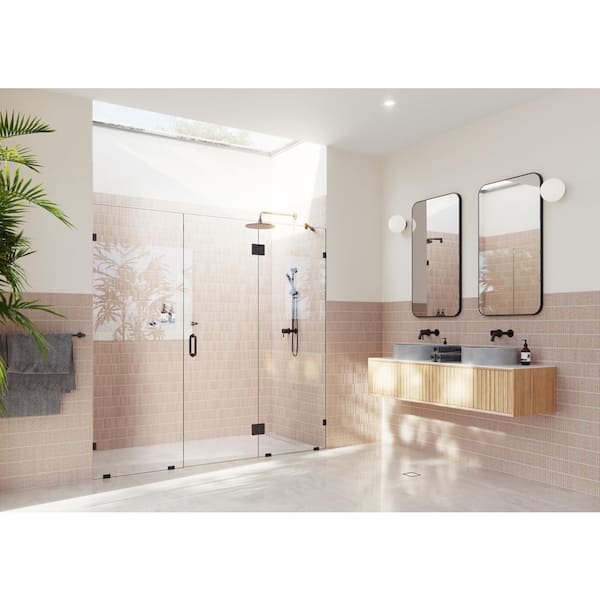 Stellar 90.5 in. W x 78 in. H Glass Hinged Pivot Frameless 3-Panel Inline Shower Door in Matte Black