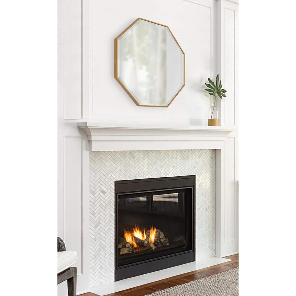 Gold Octagon Wall Mirror with Wood Frame, 34"