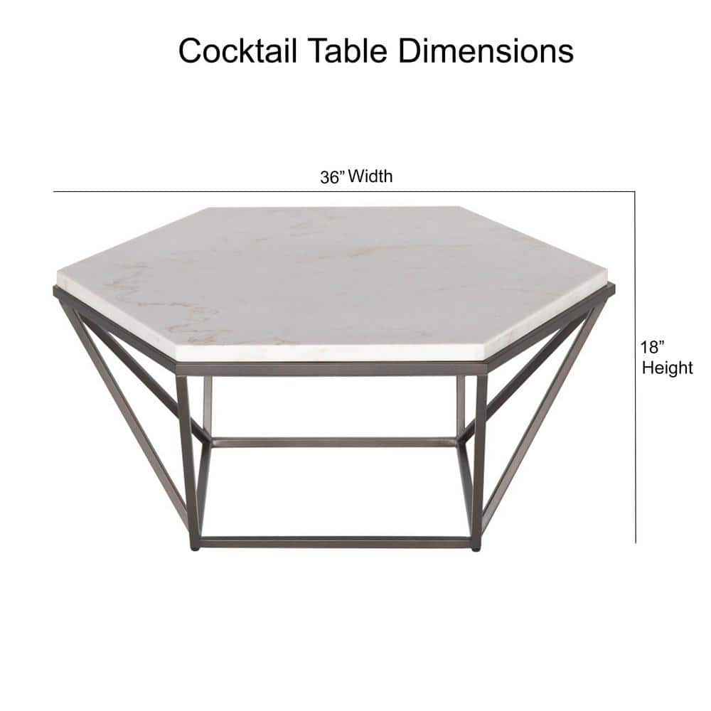 Transitional Hexagonal Lift-Top Coffee Table in Brown/White Marble