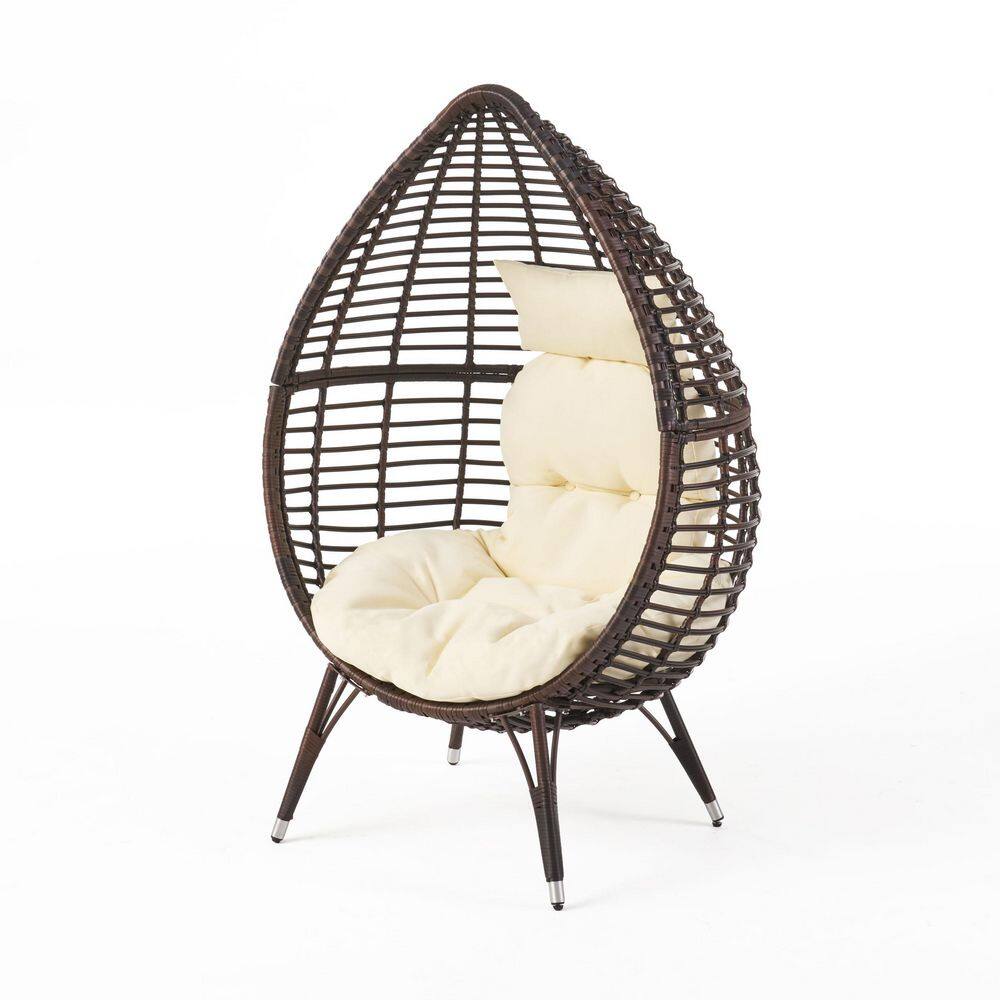 Brown Wicker Rattan Egg Outdoor Lounge Chair with Beige Cushions price history on PriceWatchPro