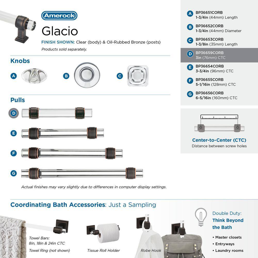 Amerock Clear and Oil-Rubbed Bronze 3" Cabinet Pull