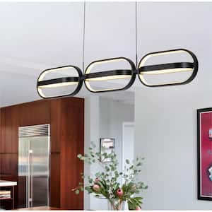 47-Watt 6-Light Modern Black Integrated LED Kitchen Island Pendant Light LED Linear Chandelier for Dining Table