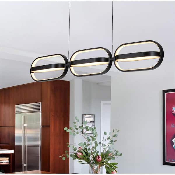 LLHZSY 47-Watt 6-Light Modern Black Integrated LED Kitchen Island Pendant Light LED Linear Chandelier for Dining Table