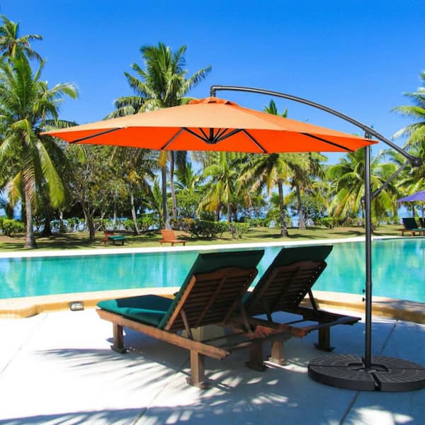 10 ft. Cantilever Offset Patio Umbrella in Orange with 8 Ribs Cantilever and Cross Base