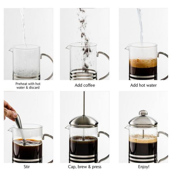 Caffettiera Espresso and Tea Maker with replaceable Filter 000 ml/ 1 Liter / 8 Cups 34 oz Coffee Brewer Stainless Steel Plunger and Heat Resistant Glass