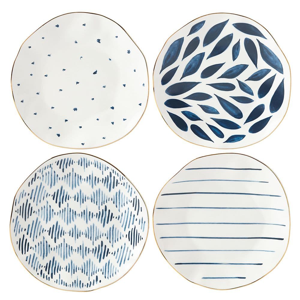 Blue and White Hand-Painted Porcelain Dessert Plates Set