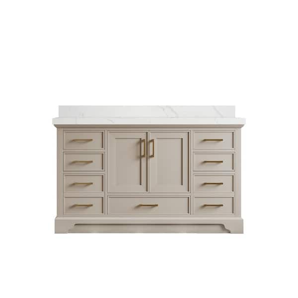 Willow Collections Charlotte 60 in. Single Sink Freestanding Fine Grain Bath Vanity with Calacatta Laza Qt. Top Unassembled