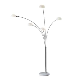 86 in. Silver 5 Light 1-Way (On/Off) Tree Floor Lamp for Liviing Room with Glass Globe Shade