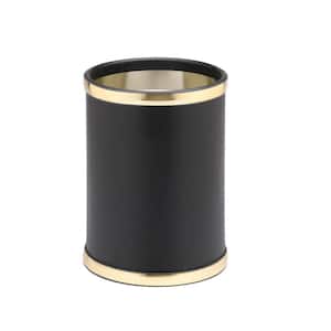 Sophisticates 8 Qt. Black with Polished Brass Round Waste Basket
