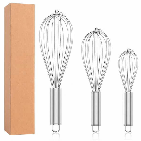 304 Stainless Steel Whisk Set Professional Balloon Wire Whisk Dishwasher Safe Rustproof Metal for Kitchen 3-Pack, Silver