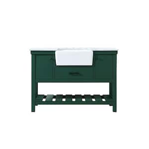 Timeless Home 22 in. W x 48 in. D x 34.125 in. H Bath Vanity in Green with Carrara White Marble Top