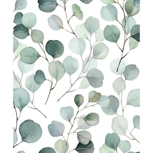 Flora Collection Green Eucalyptus Leaf Trail Matte Finish Non-pasted Vinyl on Non-woven Wallpaper Sample
