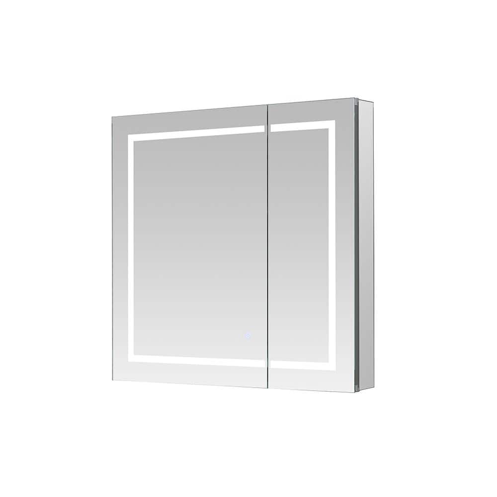 30'' Square Modern Mirrored LED Medicine Cabinet with Interior Outlet