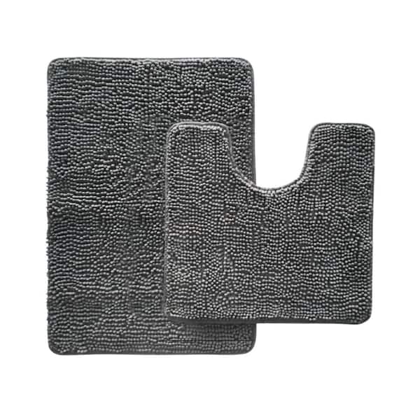 Afoxsos Bathroom Rug Sets, Soft Chenille 2 Piece Area, Toilet Base Mat Absorbent Microfiber Washable Mats Dry Quickly in Gray