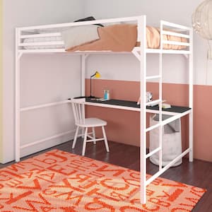 Mabel White Metal Full Loft Bed with Desk