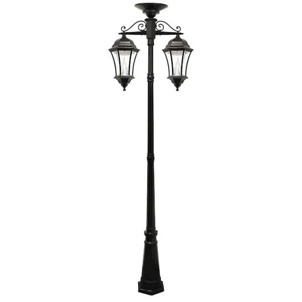 GAMA SONIC Victorian Series 2-Head Downward-Hanging Black Integrated LED Outdoor Solar Lamp Post