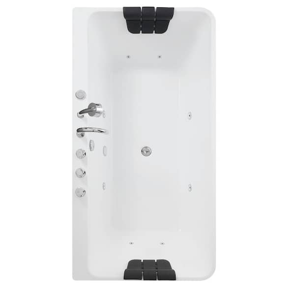 Luxury 67 in. Center Drain Acrylic Freestanding Flatbottom Whirlpool Bathtub in White with Faucet
