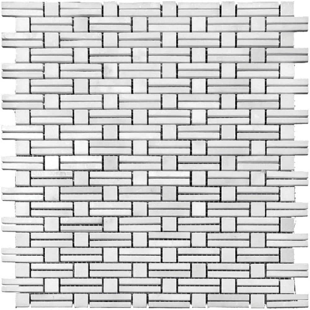 Heritage 11.7 in. x 12 in. Striped Polished Eastern White Marble Mosaic Tile (4.88 sq. ft./case) 5-Pack price history on PriceWatchPro