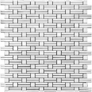 White 11.7 in. x 12 in. Striped Polished Marble Mosaic Tile (4.88 sq. ft./Case)