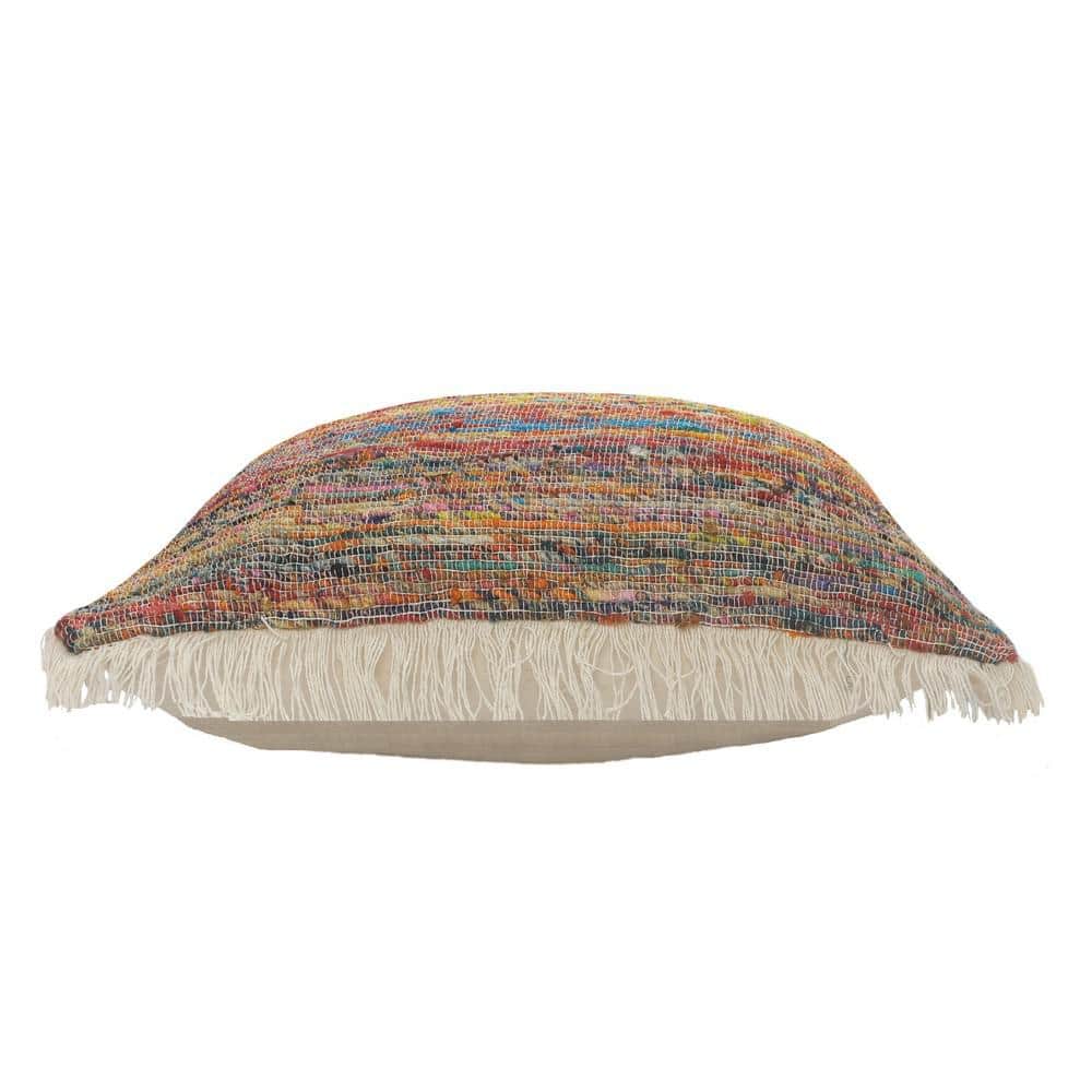 Multicolored Chindi Fringe Square Throw Pillow, 20"
