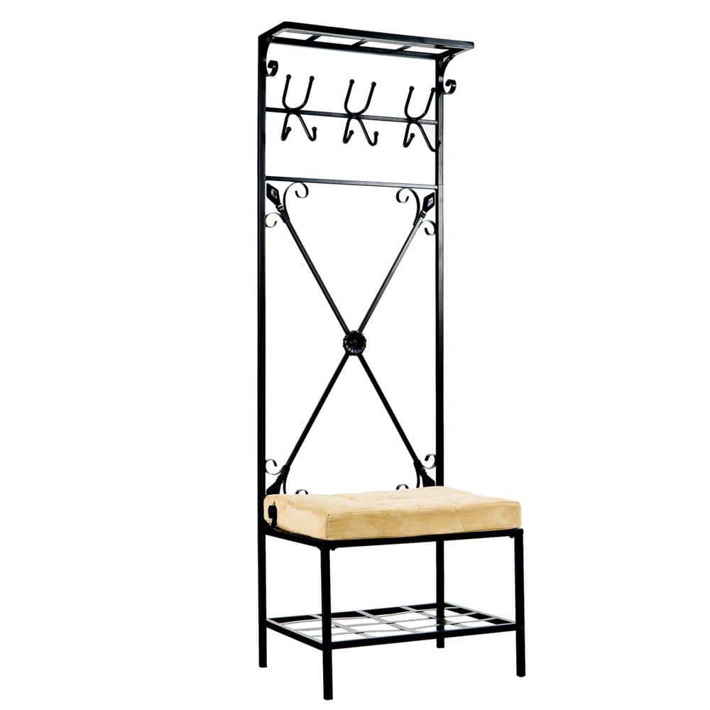 Hall Tree with Bench Seat in Black
